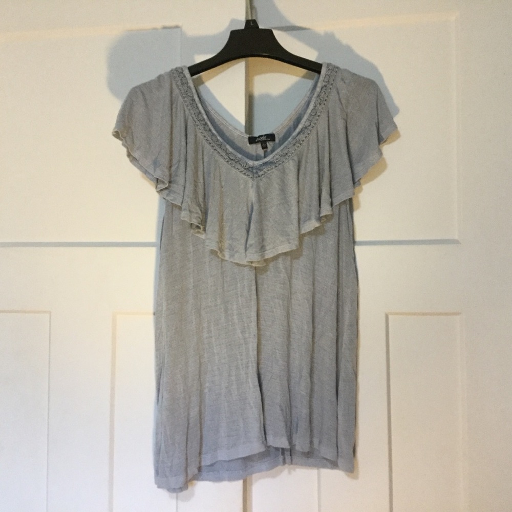 Grey Ruffle Overlay Shirt